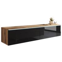 TV-Lowboard mit LED ca. 140x30 cm Eiche/Schwarz - Schwarz Hochglanz/Eiche Wotan, LIFESTYLE, Holzwerkstoff/Kunststoff (140/30/33cm) - P & B
