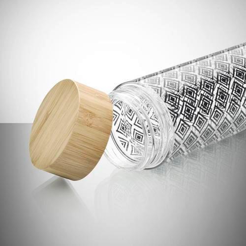 Trinkflasche Lime Affaire ca. 430ml - Klar/Schwarz, LIFESTYLE, Glas/Holz (7/23,5cm) - Premium Living