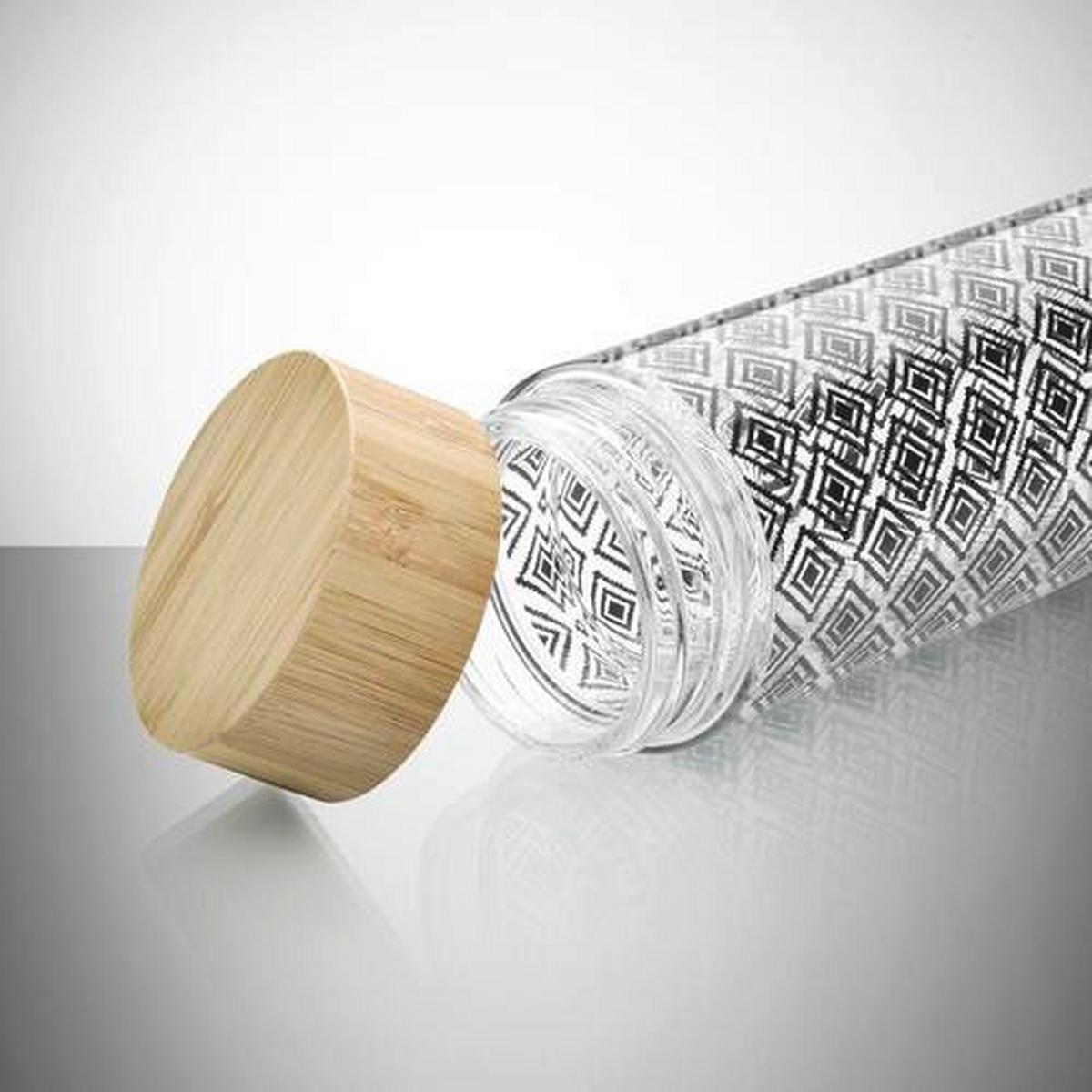 Trinkflasche Lime Affaire ca. 430ml - Klar/Schwarz, LIFESTYLE, Glas/Holz (7/23,5cm) - Premium Living