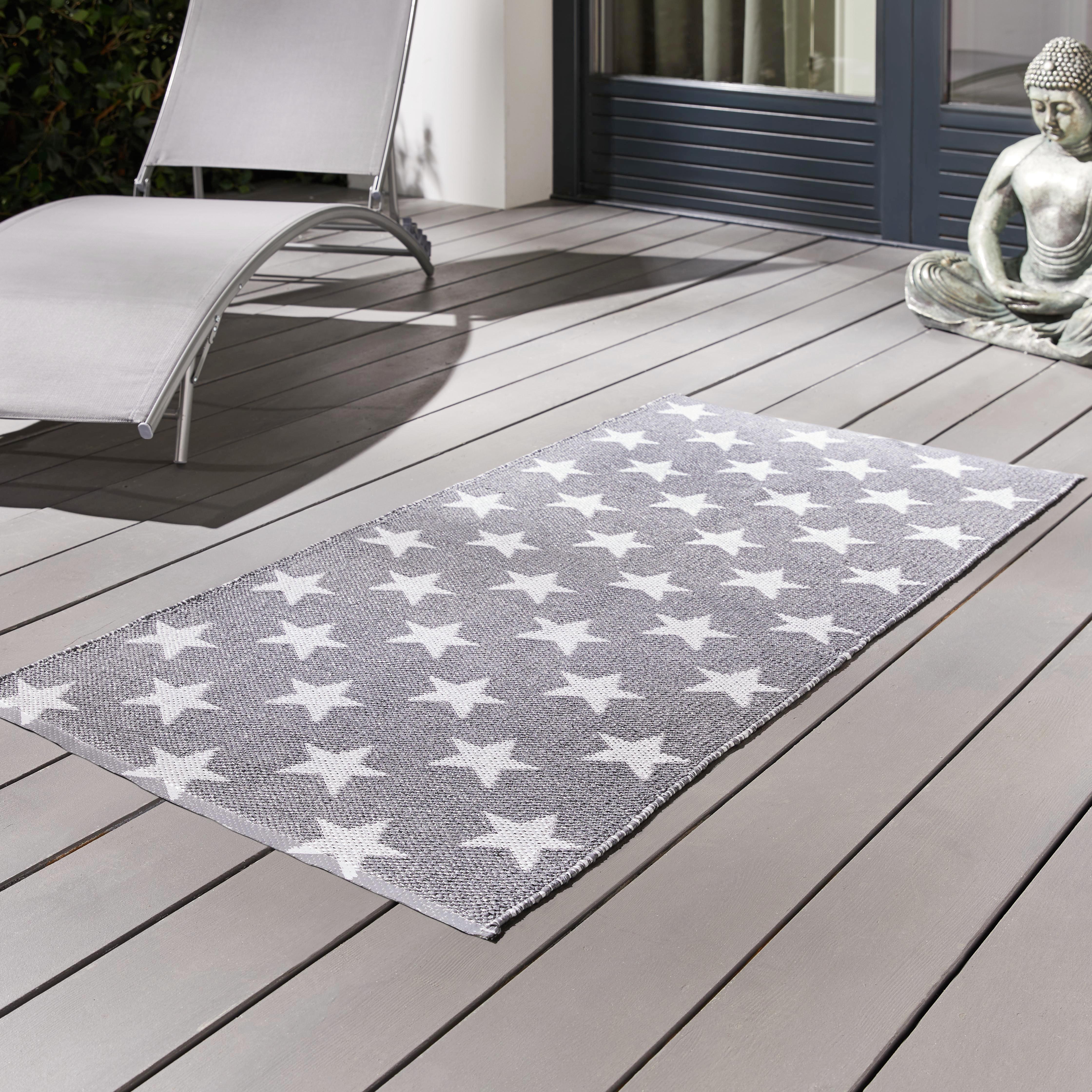 Outdoorteppich in Grau/Weiß ca.70x140cm 'Stars' - Weiß/Grau, MODERN, Textil (70/140cm) - Bessagi Garden