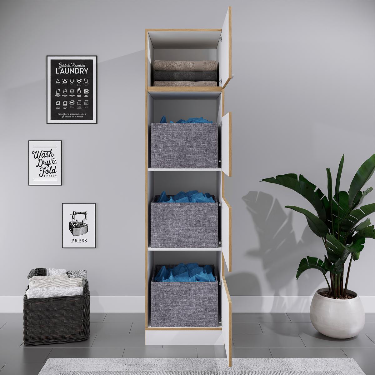 Wäscheschrank Rislo - Honigeiche/Weiss, Trend, Holzwerkstoff/Kunststoff (50/200/60cm) - MID.YOU
