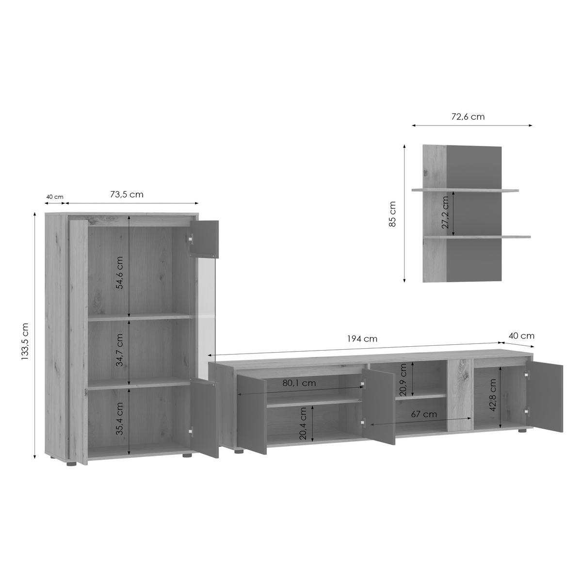 Regal Za Dnevni Boravak Caneva - kašmir/hrast Artisan, Moderno, staklo/drvni materijal (276/133,5/40cm) - Modern Living