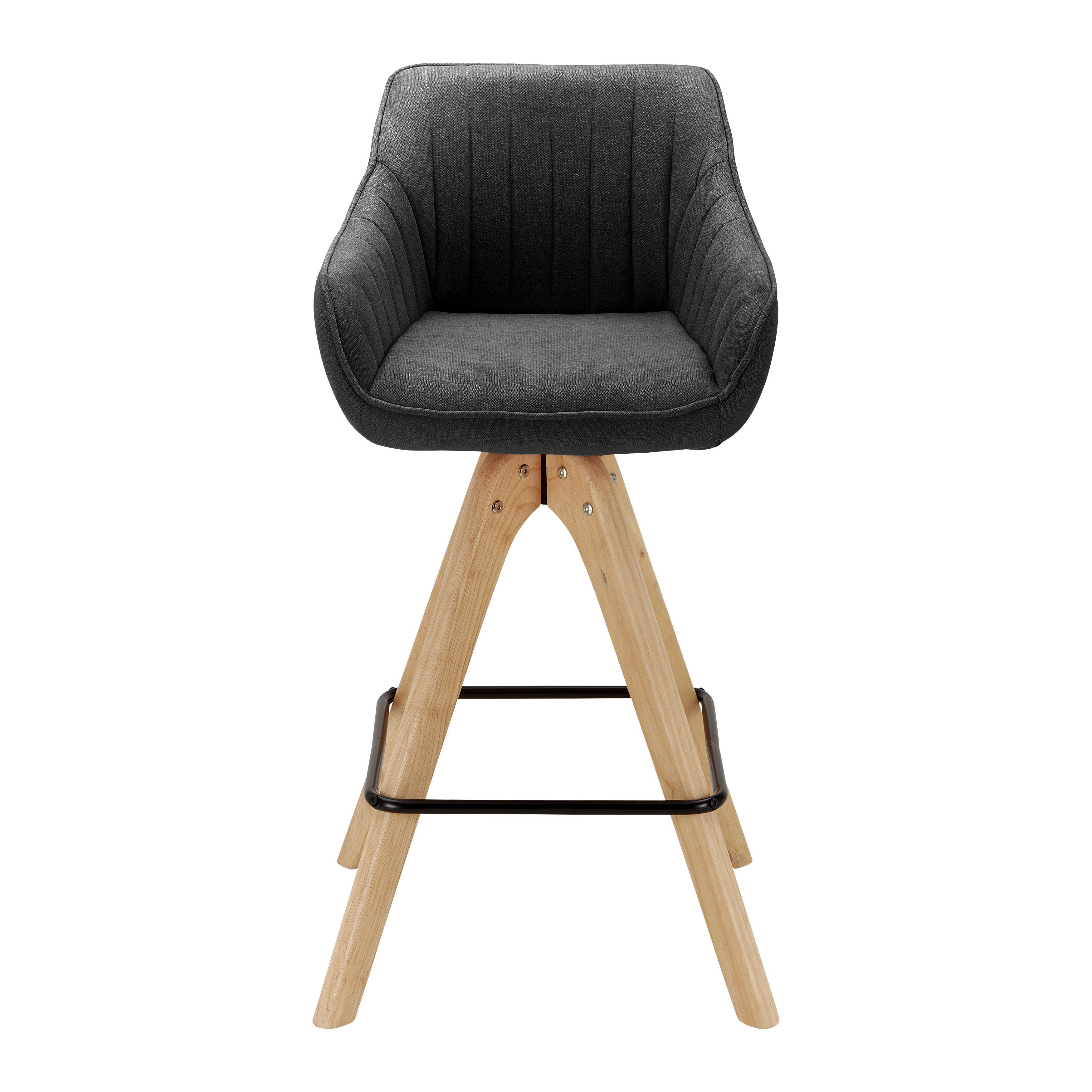 Barhocker "Leonie", Velour, drehbar, grau, Gepolstert - Dunkelgrau/Eichefarben, MODERN, Holz/Textil (55/106/56cm) - Bessagi Home