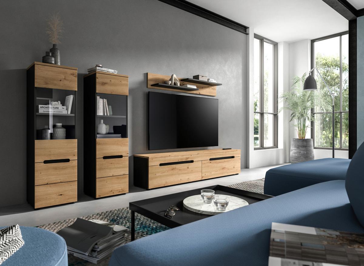 Dnevni Regal Canu, Siva, Barva Hrasta, 4-Delni - črna/hrast artisan, Design, umetna masa/leseni material (272/141/33cm) - Livetastic
