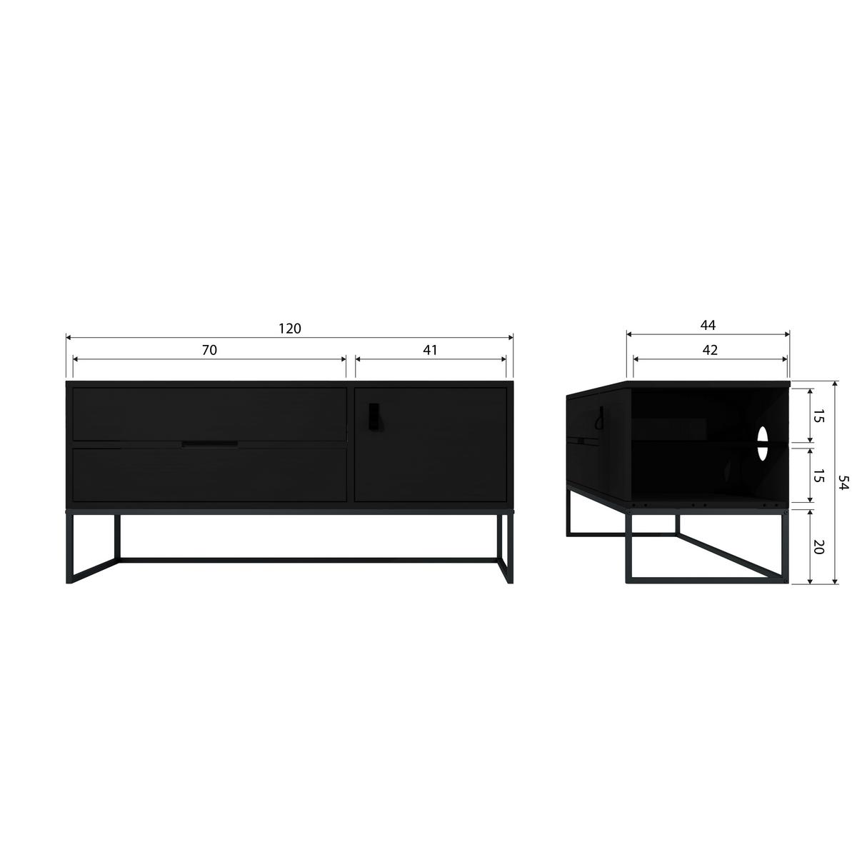 Lowboard Silas Schwarz - Schwarz, Design, Leder/Holz (120/55/44cm) - Livetastic