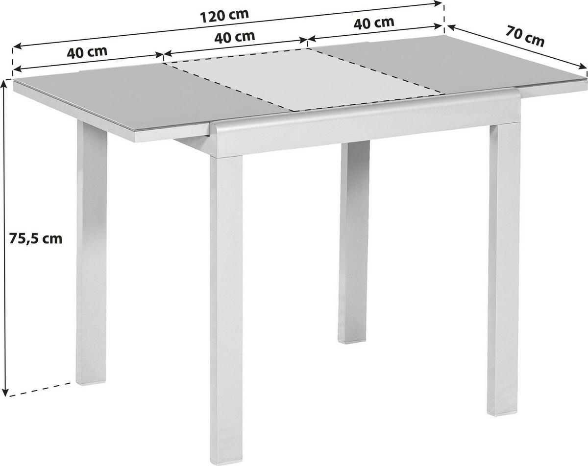 Raztegljiva Vrtna Miza Ambia, Steklo, Aluminij, 80-120x70 - srebrne barve, Konvencionalno, kovina/steklo (80-120/70/75,5cm) - Gardenson