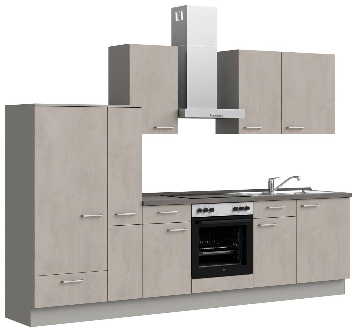 Küchenblock Riva Low m. Geräten Grau - Schieferfarben/Edelstahlfarben, MODERN, Holzwerkstoff/Metall (300cm) - Nobilia