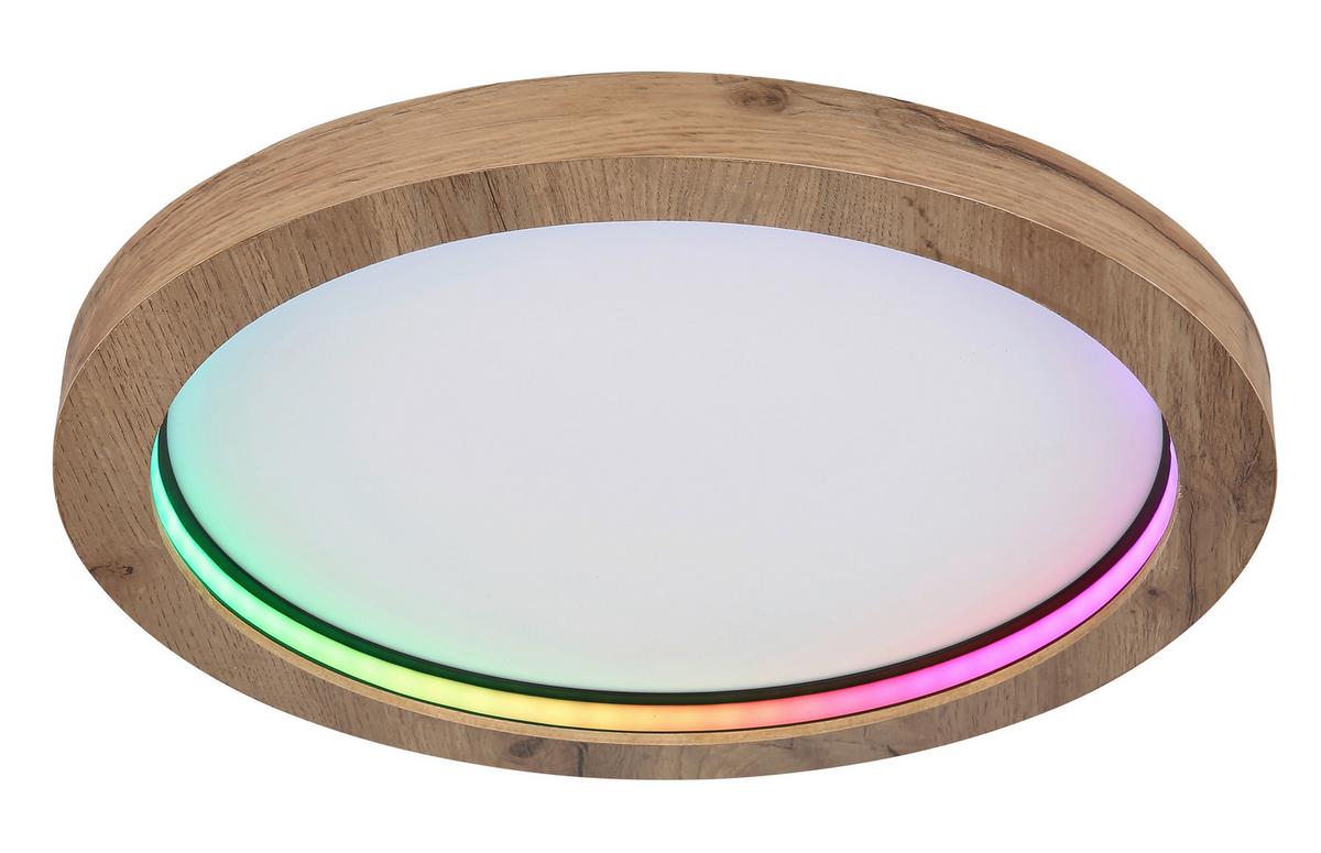 LED-DECKENLEUCHTE 41374-24R - Dunkelbraun/Opal, Natur, Holzwerkstoff/Kunststoff (40/6,5cm) - Globo