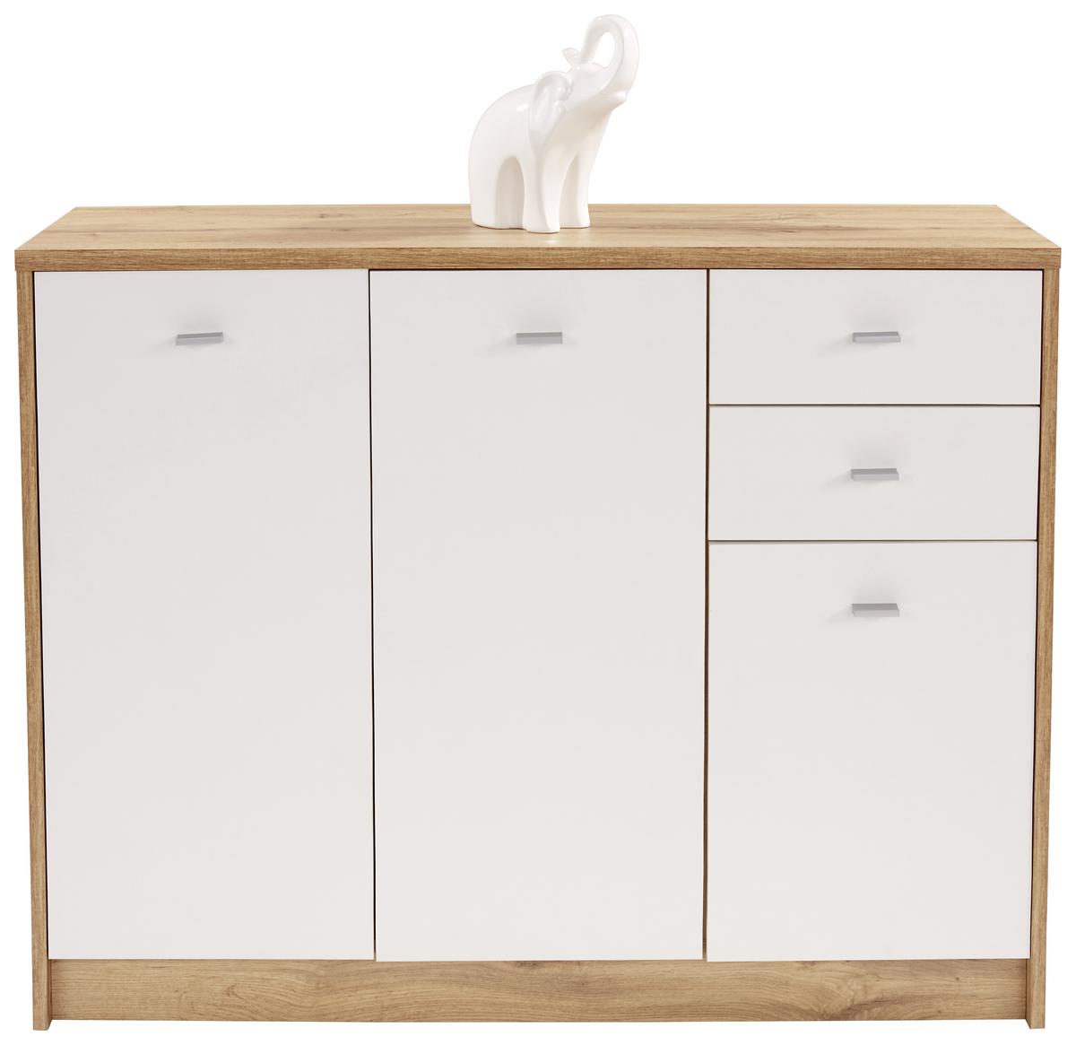 Comodă 4-You - alb/culoare lemn stejar, Modern, material pe bază de lemn (109,1/85,4/34,6cm) - Modern Living