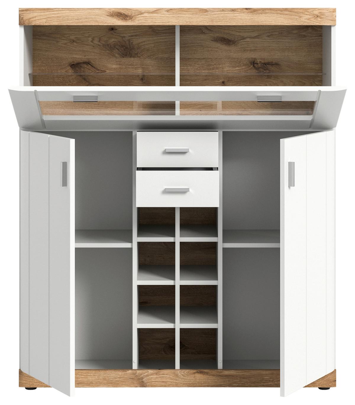 Highboard Laredo ca. 117x1401 cm Nox Eiche/Weiß - Silberfarben/Weiß, KONVENTIONELL, Glas/Holzwerkstoff (117/140/38cm) - MID.YOU