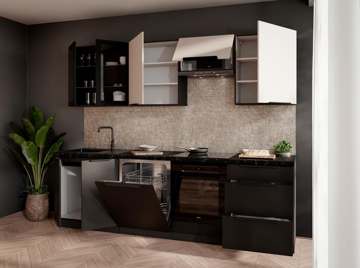 Blok Kuhinja Siena/arona - kašmir/crna, Moderno, staklo/drvni materijal (260/210/60cm) - Modern Living