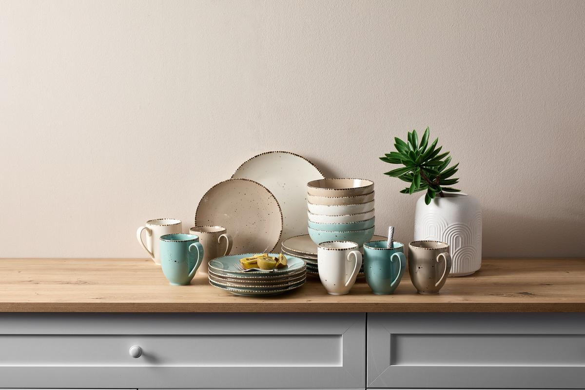 SERWIS OBIADOWO-ŚNIADANIOWY URBAN LIFE - turkusowy/biały, Design, ceramika - Landscape