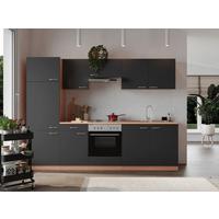 Küchenblock Gerda mit Geräten ca. 270 cm Grau - Buchefarben/Alufarben, Basics, Holzwerkstoff/Kunststoff (270cm) - Respekta