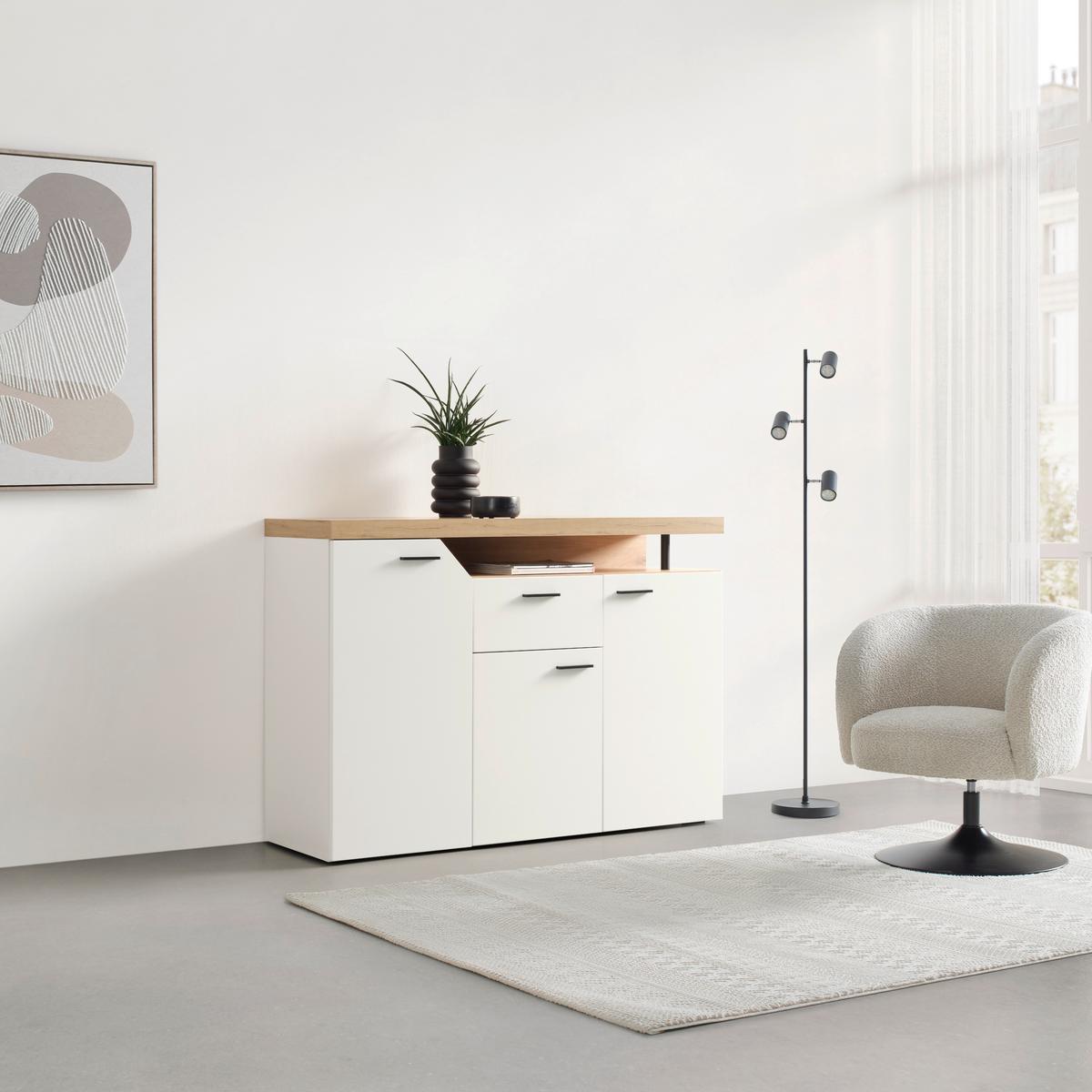 Kommode Nico Weiss/Eichefarben - Modern, Holzwerkstoff/Kunststoff (138/91/40cm) - Mömax