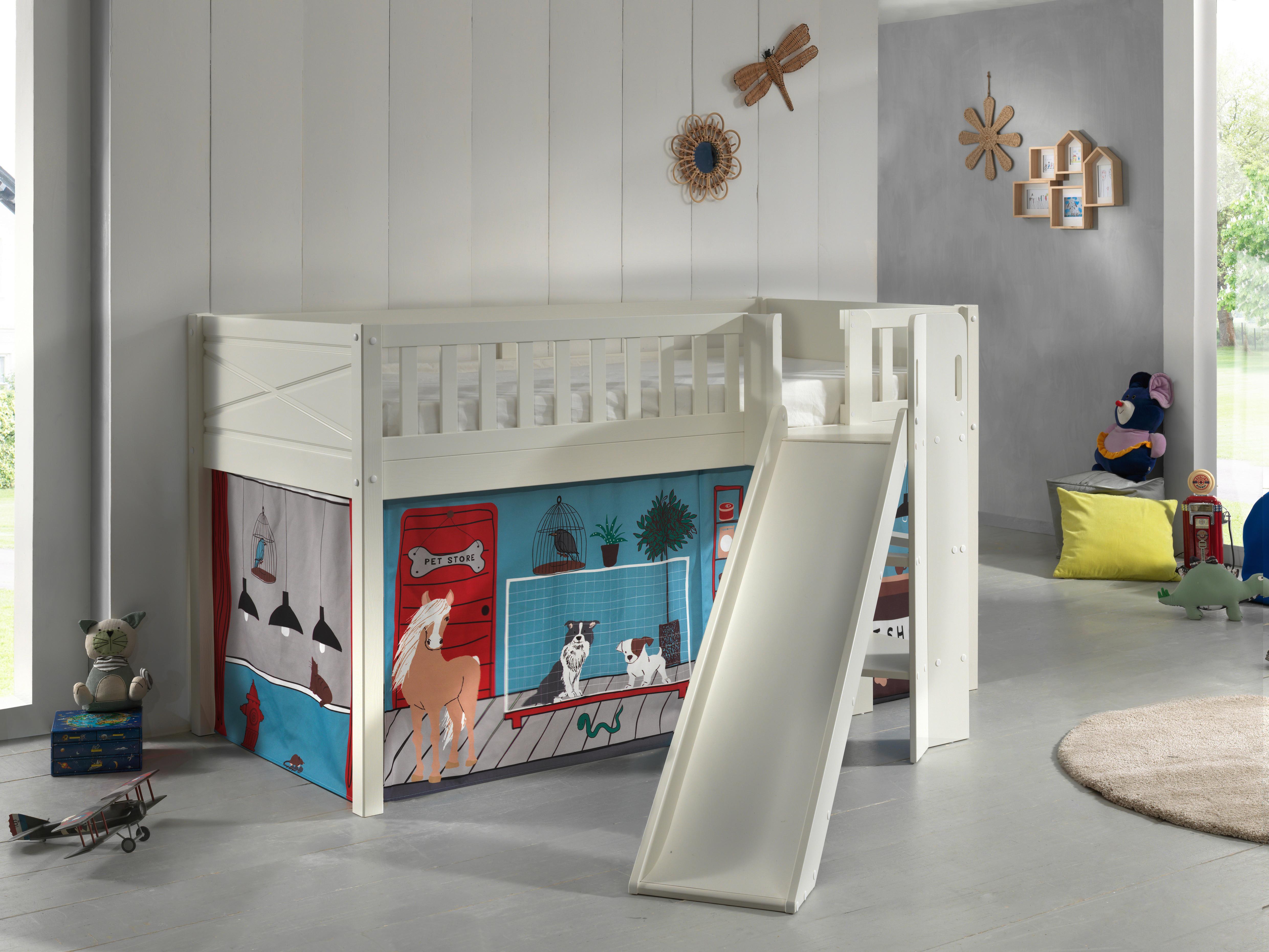 Spielbett Scott Pet Shop ca. 90x200 cm Kiefer Weiß - Naturfarben/Weiß, ROMANTIK / LANDHAUS, Holz (90/200cm) - Vipack