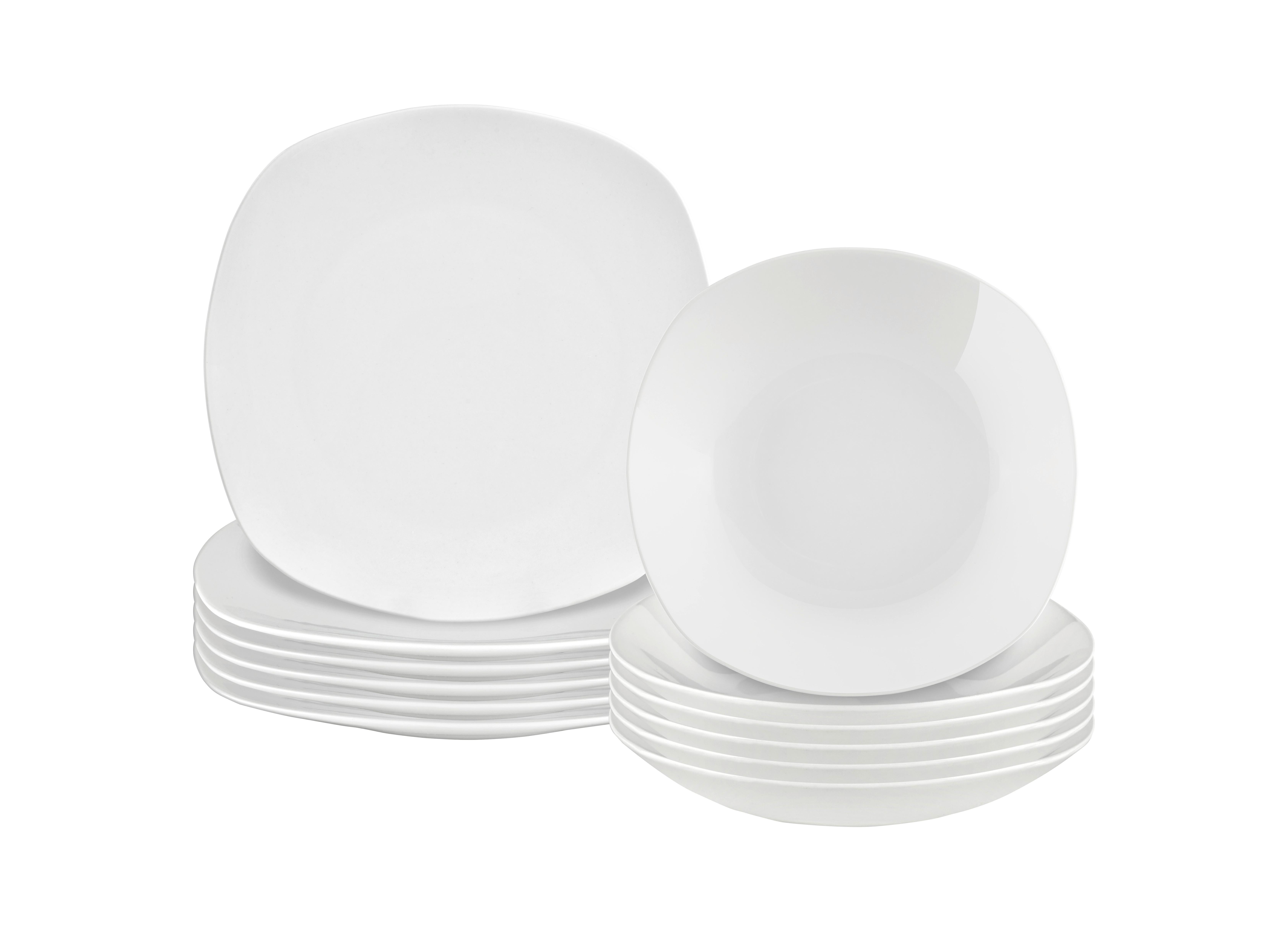ZASTAWA STOŁOWA 12PCS DINNER SET/SQUARE SHAPE - biały, Basics, ceramika - Boxxx