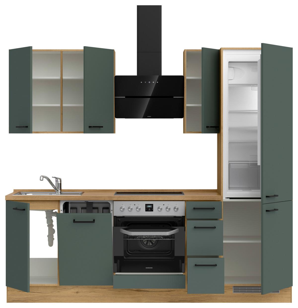 Küchenblock Easytouch High m. Geräten Dunkelgrün - Dunkelgrün/Eichefarben, MODERN, Holzwerkstoff/Metall (240cm) - Nobilia