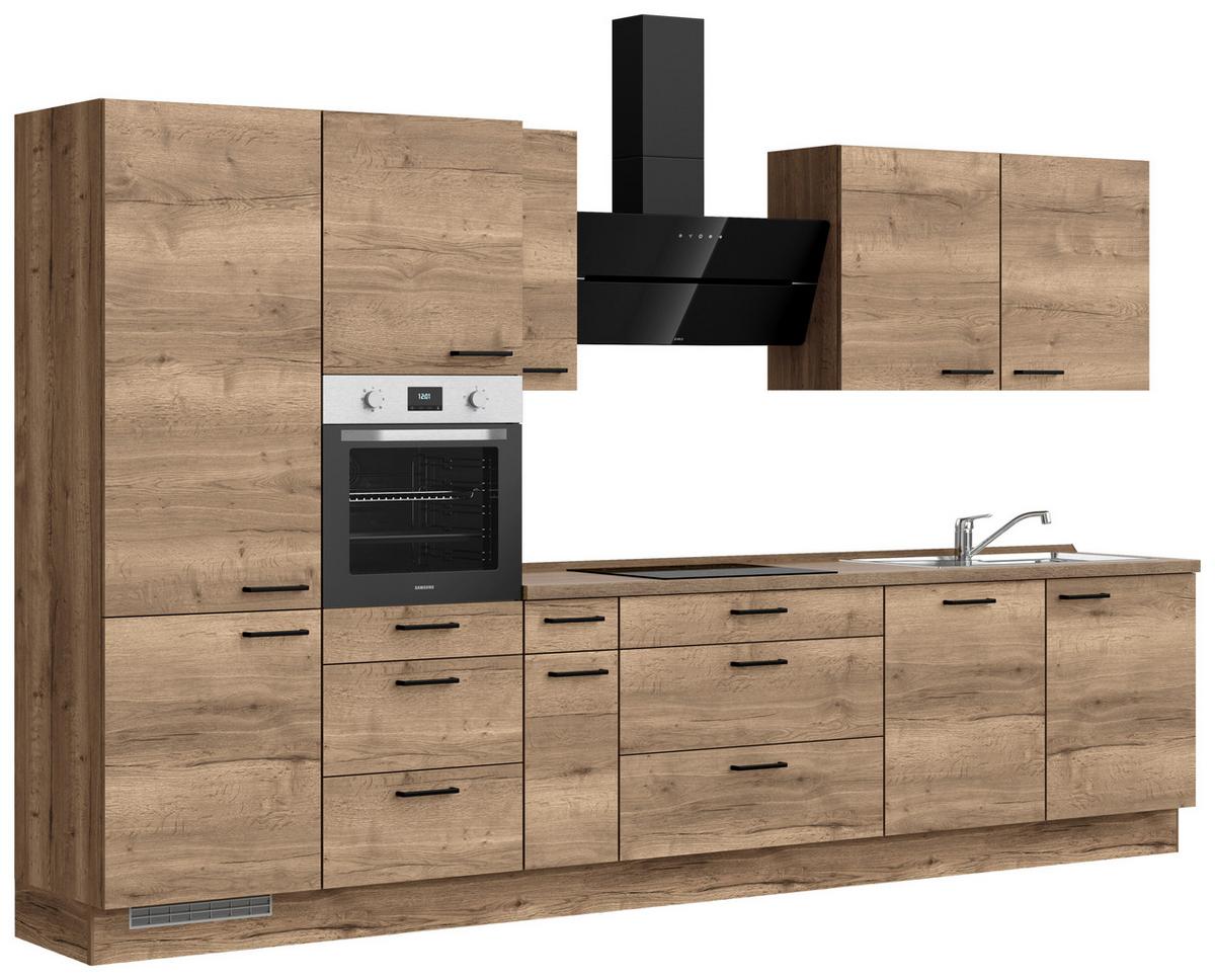 Küchenblock Structura High m. Geräten Eiche dunkel - Eiche dunkel/Schwarz, MODERN, Holzwerkstoff/Metall (360cm) - Nobilia