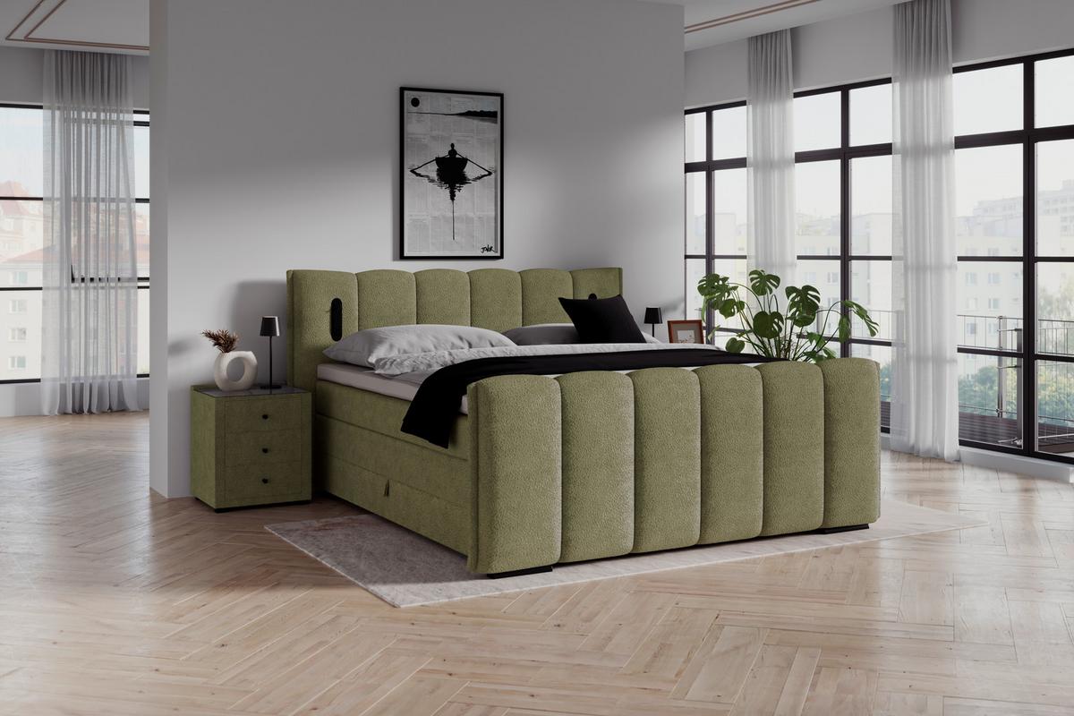 Boxspring Krevet Elysia - zelena/crna, Trend, drvni materijal/drvo (160/220cm) - Premium Living