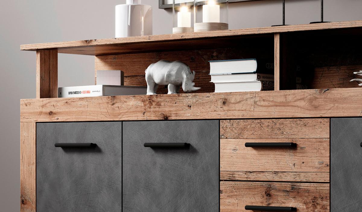 KOMODA SZEROKA LUNA EICHE OLD STYLE/ANTHRAZIT - antracytowy/stary dąb, Basics, materiał drewnopochodny/tworzywo sztuczne (190/95/32cm) - MID.YOU