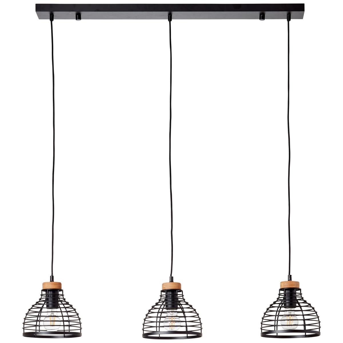 Pendelleuchte Avia Schwarz max. 52 Watt - Schwarz, Natur, Holz/Metall (100/25/120cm) - Brilliant