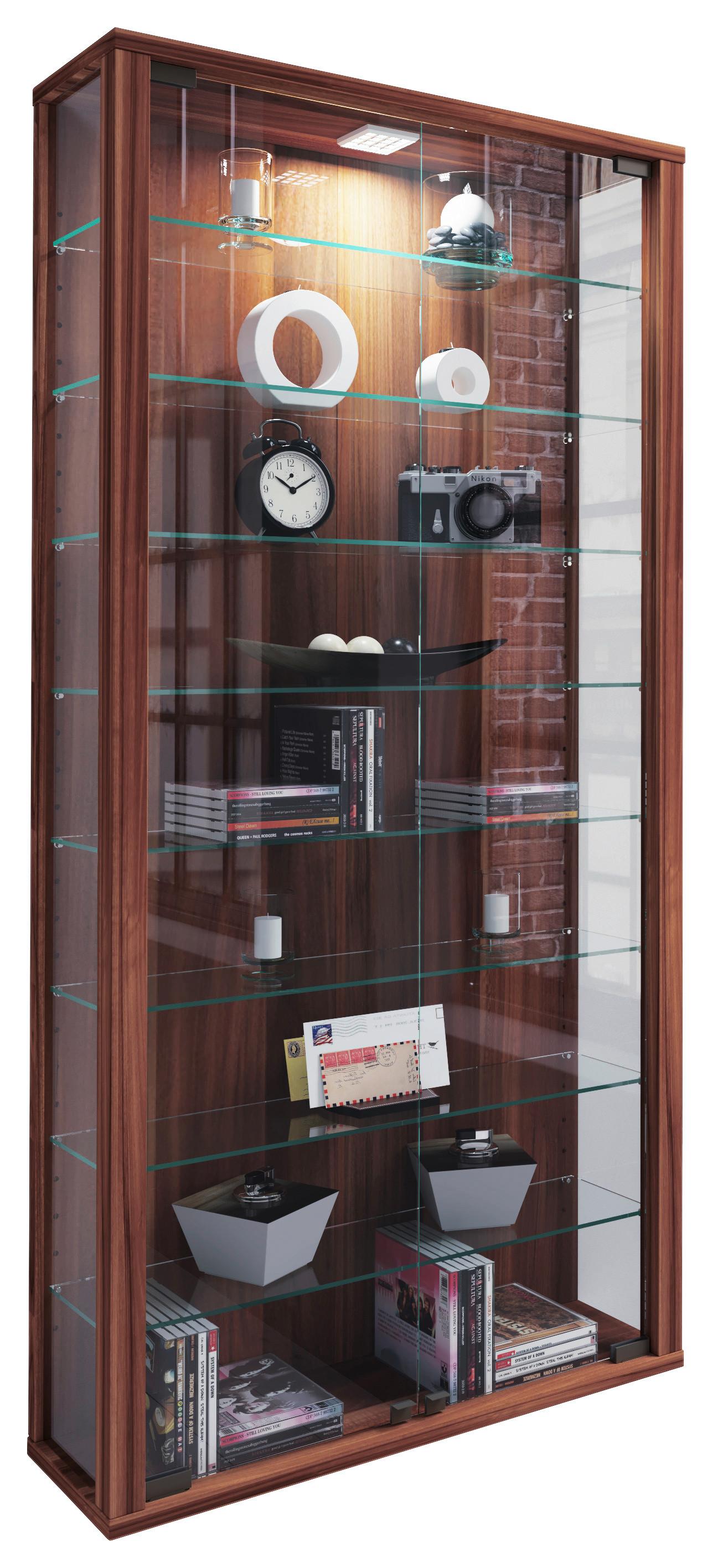 Vitrine Vitrosa Maxi Led - Nussbaumfarben/Schwarz, Design, Glas/Holzwerkstoff (59/114/18cm) - MID.YOU