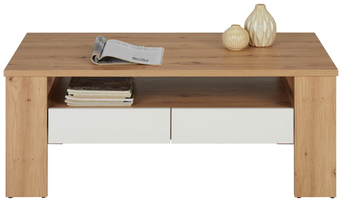 Couchtisch in Weiß/Eichefarben - Eichefarben/Weiß, KONVENTIONELL, Holzwerkstoff (110/44/65cm) - Mömax