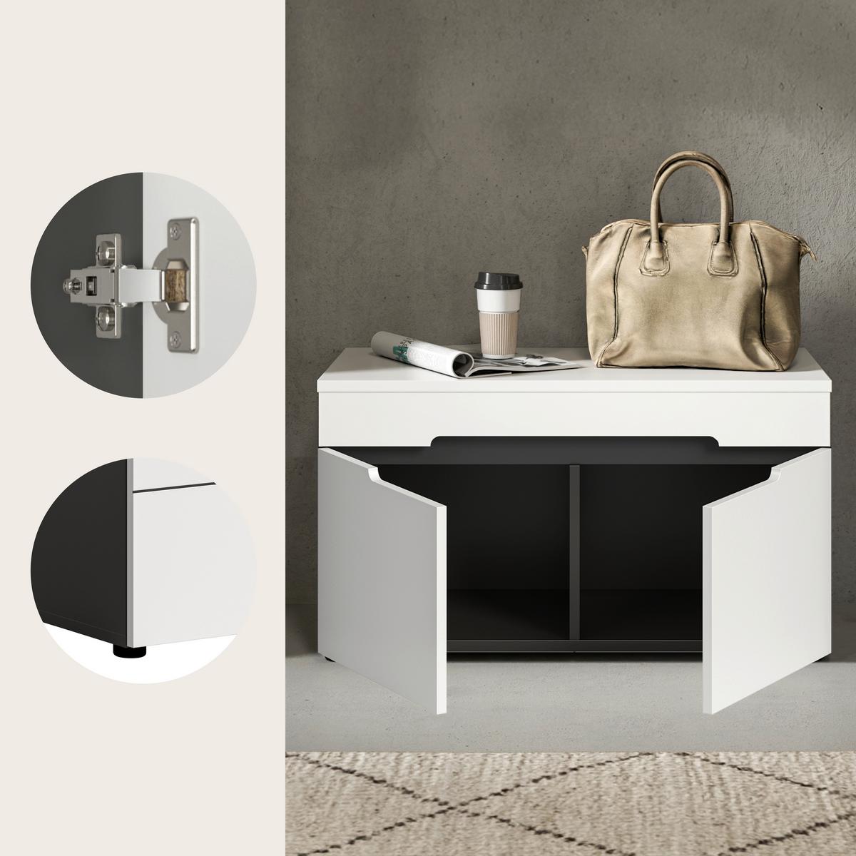 Garderobna Klop Canu, Bela, Siva - siva/črna, Design, umetna masa/leseni material (80/45/37cm) - Livetastic