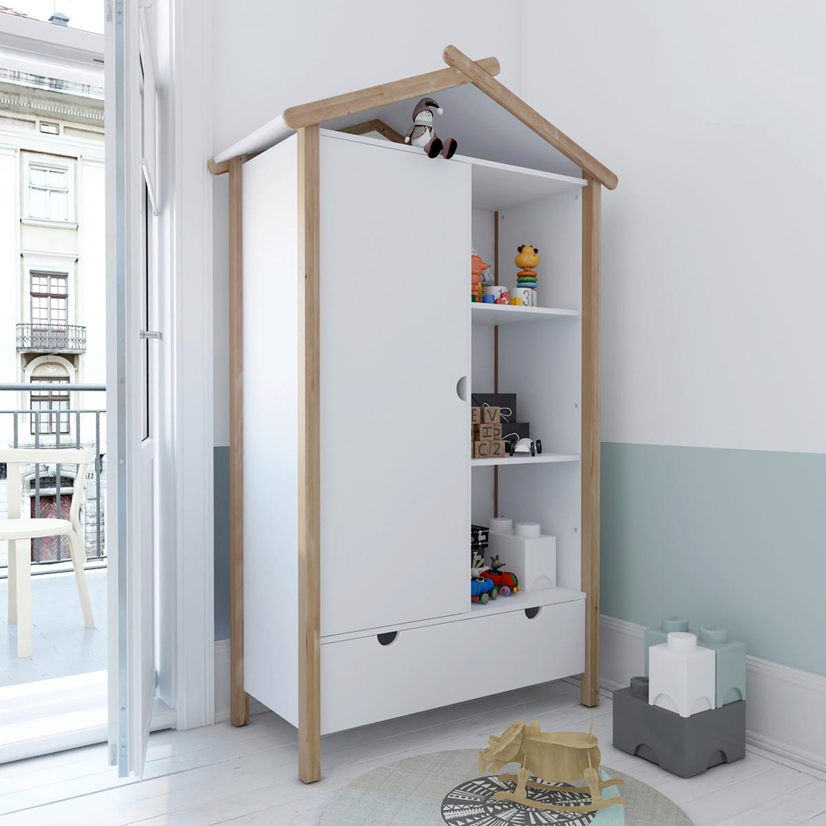 Drehtürenschrank Weiß/Naturfarben - Weiß/Naturfarben, Design, Holz/Holzwerkstoff (112/187/51cm) - Livetastic