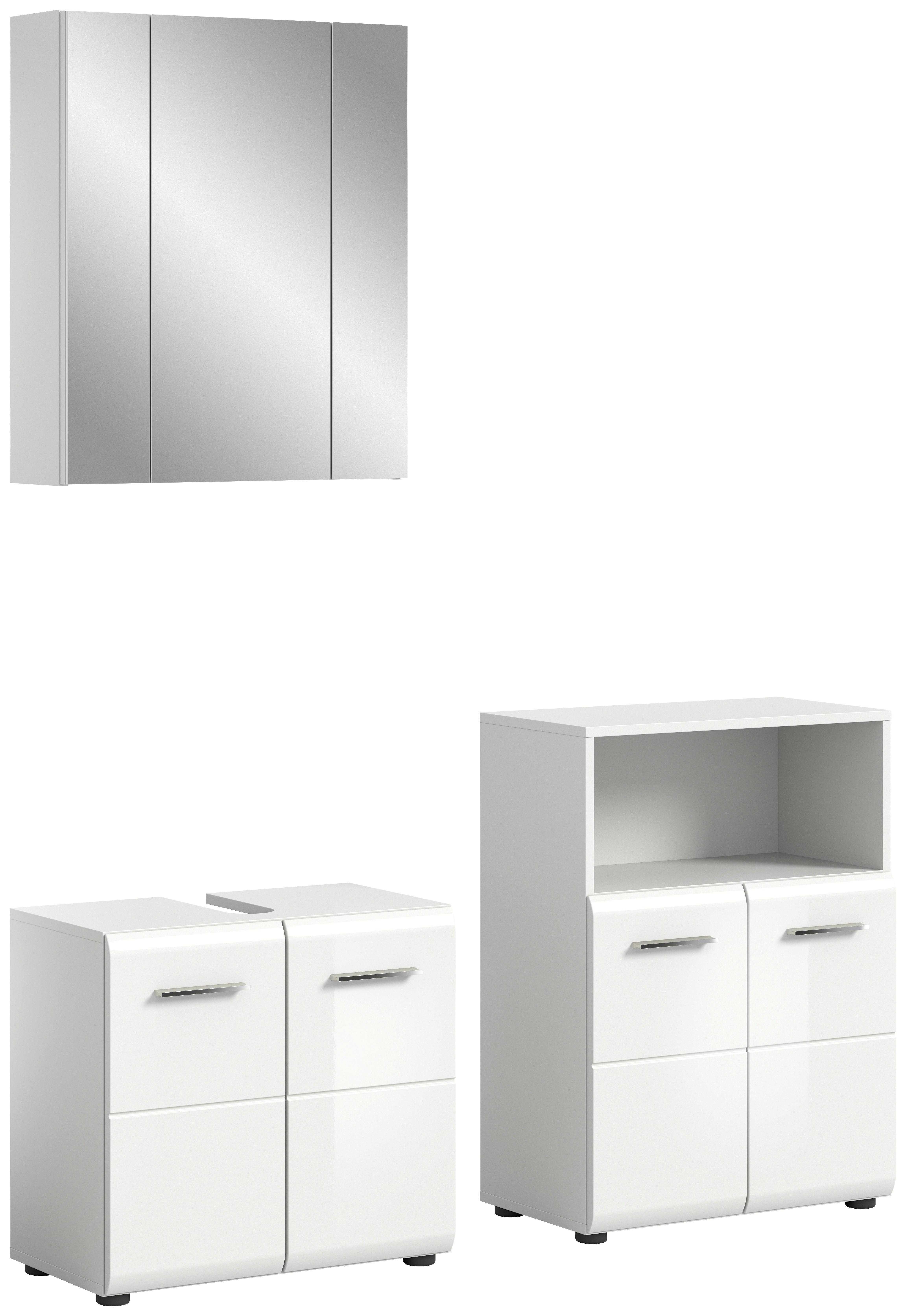 Badezimmer-Set ICE 3-teilig, Weiß Hochglanz - Weiß Hochglanz/Silberfarben, MODERN, Glas/Holzwerkstoff (120cm) - MID.YOU