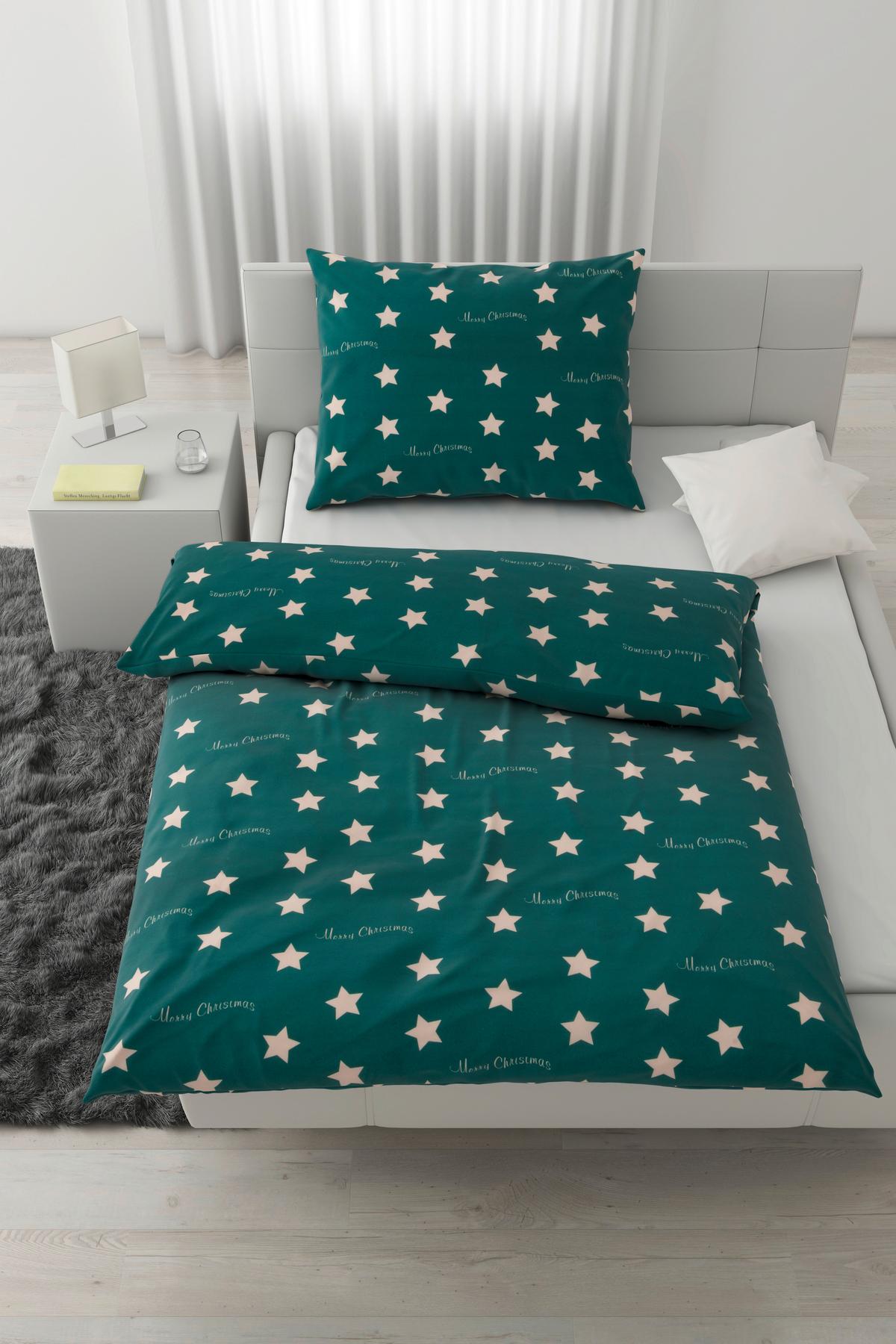 Bettwäsche Stars in Grün ca. 160x210cm - Grün, Konventionell, Textil (160/210cm) - Modern Living