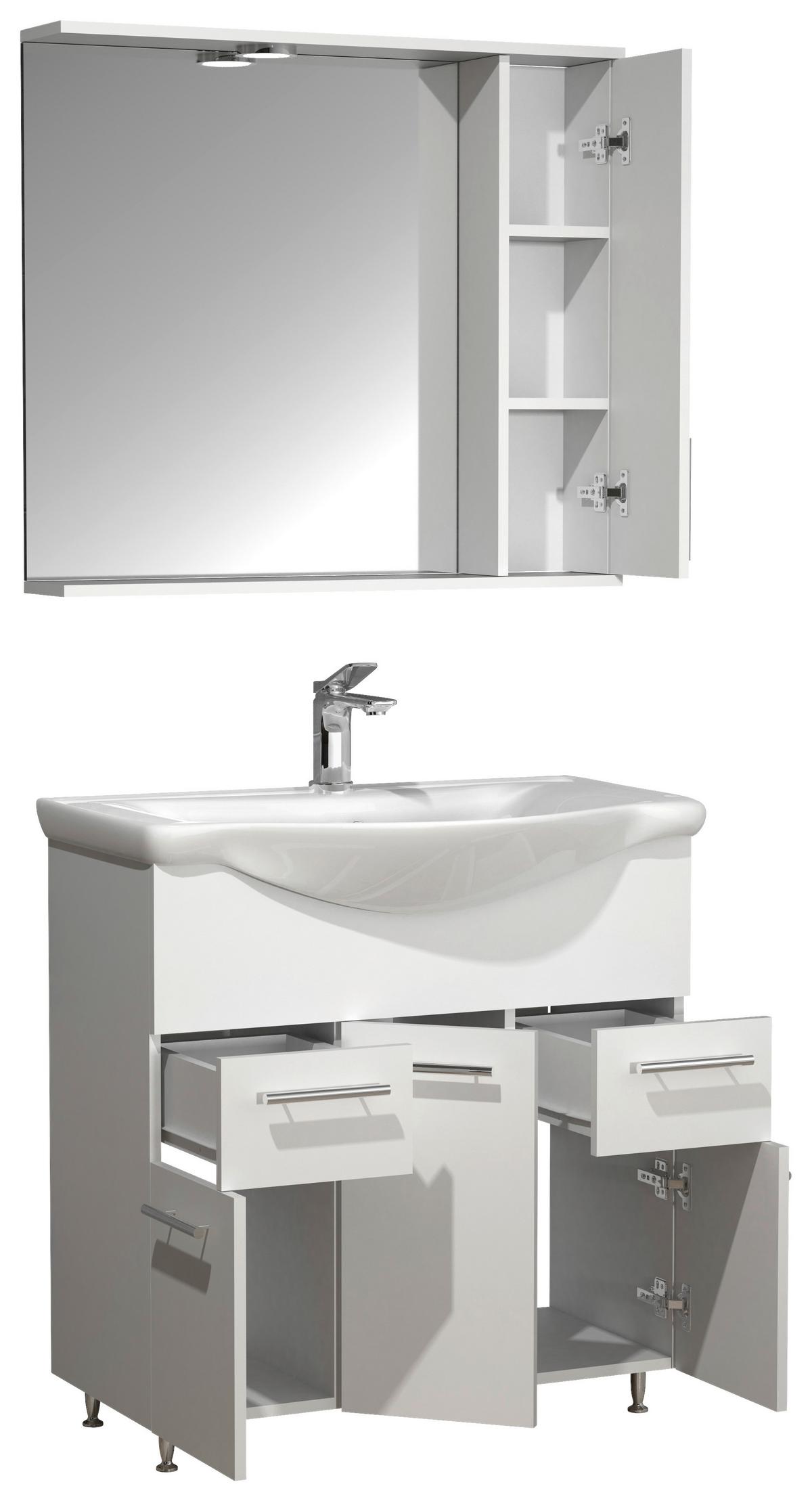 BADEZIMMER LISALO XL - Weiss/Silberfarben, Modern, Glas/Keramik (75cm) - MID.YOU