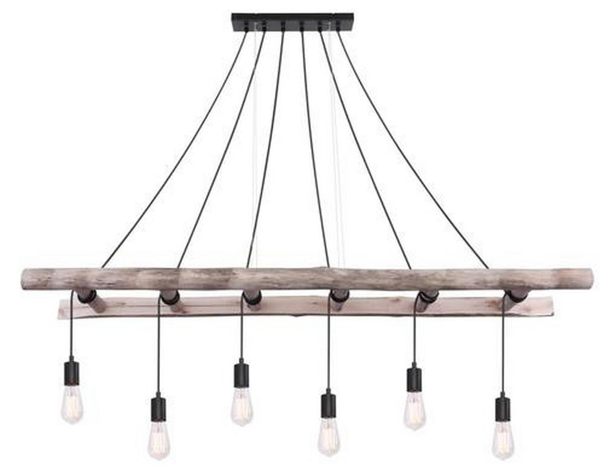 Viseča Svetilka 15348-6 - črna/naravne barve, Design, kovina/les (160/30/192cm)