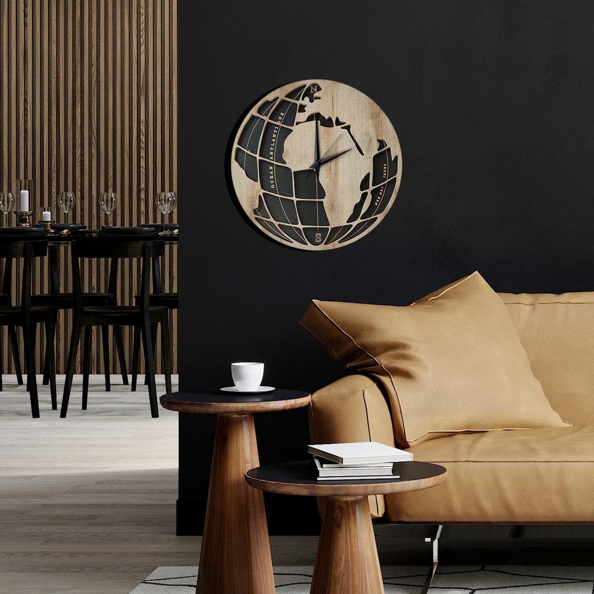 Wanduhr Schwarz/Eichefarben Ø ca. 57cm - Eichefarben/Schwarz, Basics, Holz/Kunststoff (57cm)