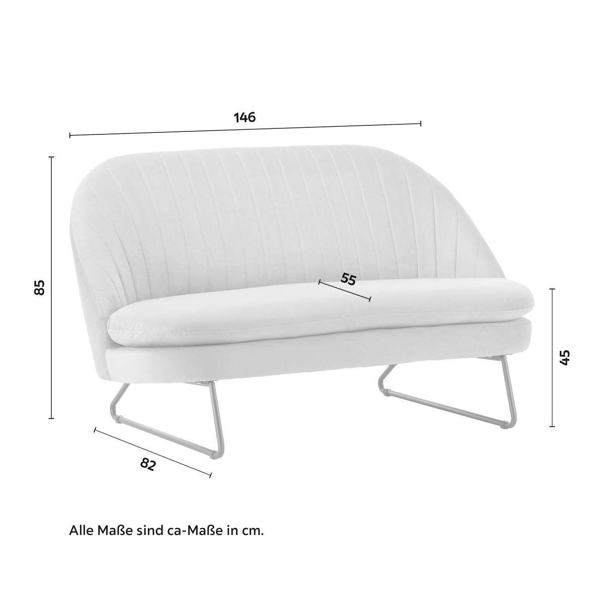Sofa Luigi Hellgrau Samt - Hellgrau/Schwarz, MODERN, Holz/Textil (146/85/82cm) - Bessagi Home