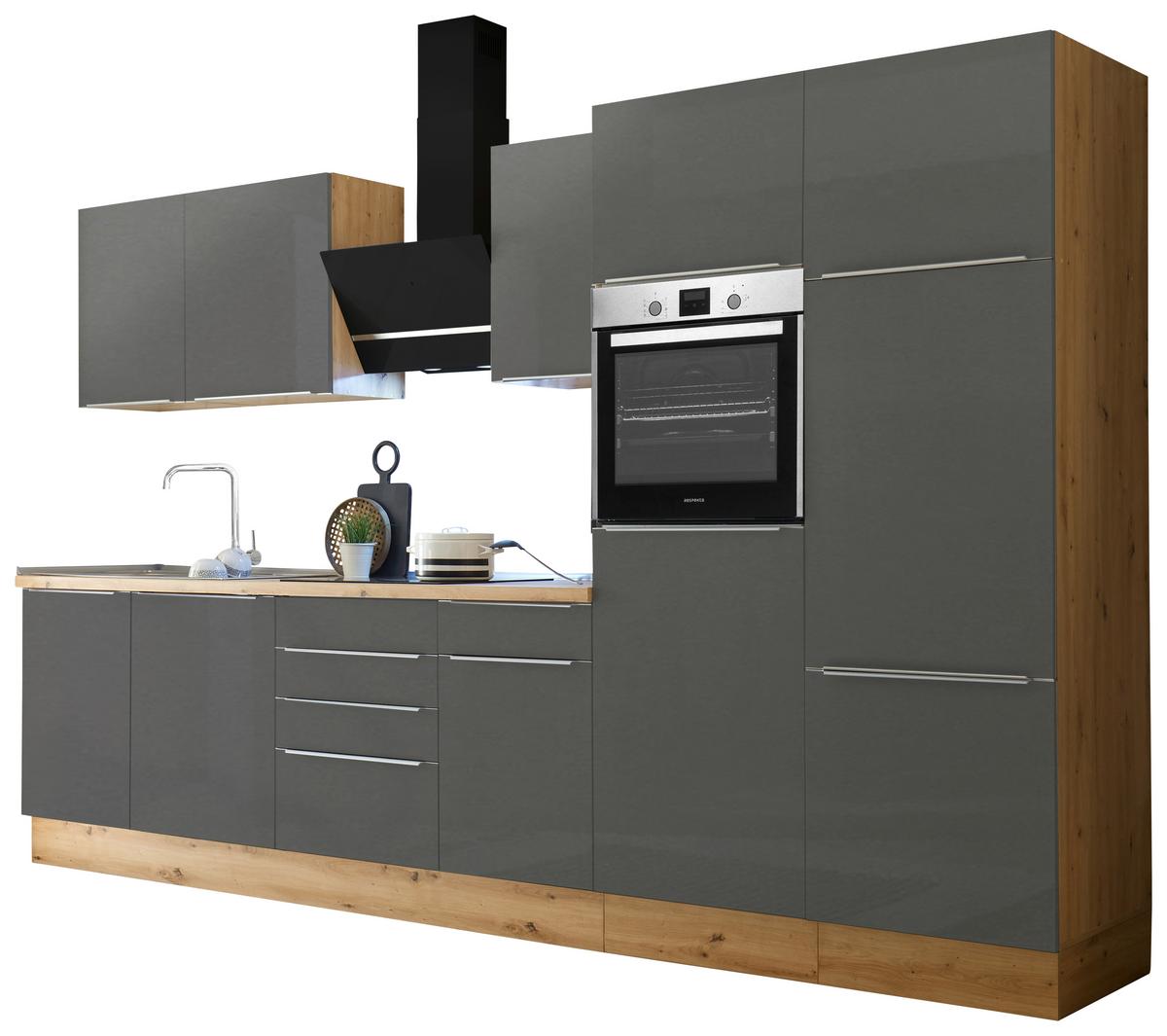 Küchenblock Marleen m. Geräten Grau B: ca. 340 cm - Anthrazit/Alufarben, LIFESTYLE, Holzwerkstoff/Kunststoff (340cm) - Respekta
