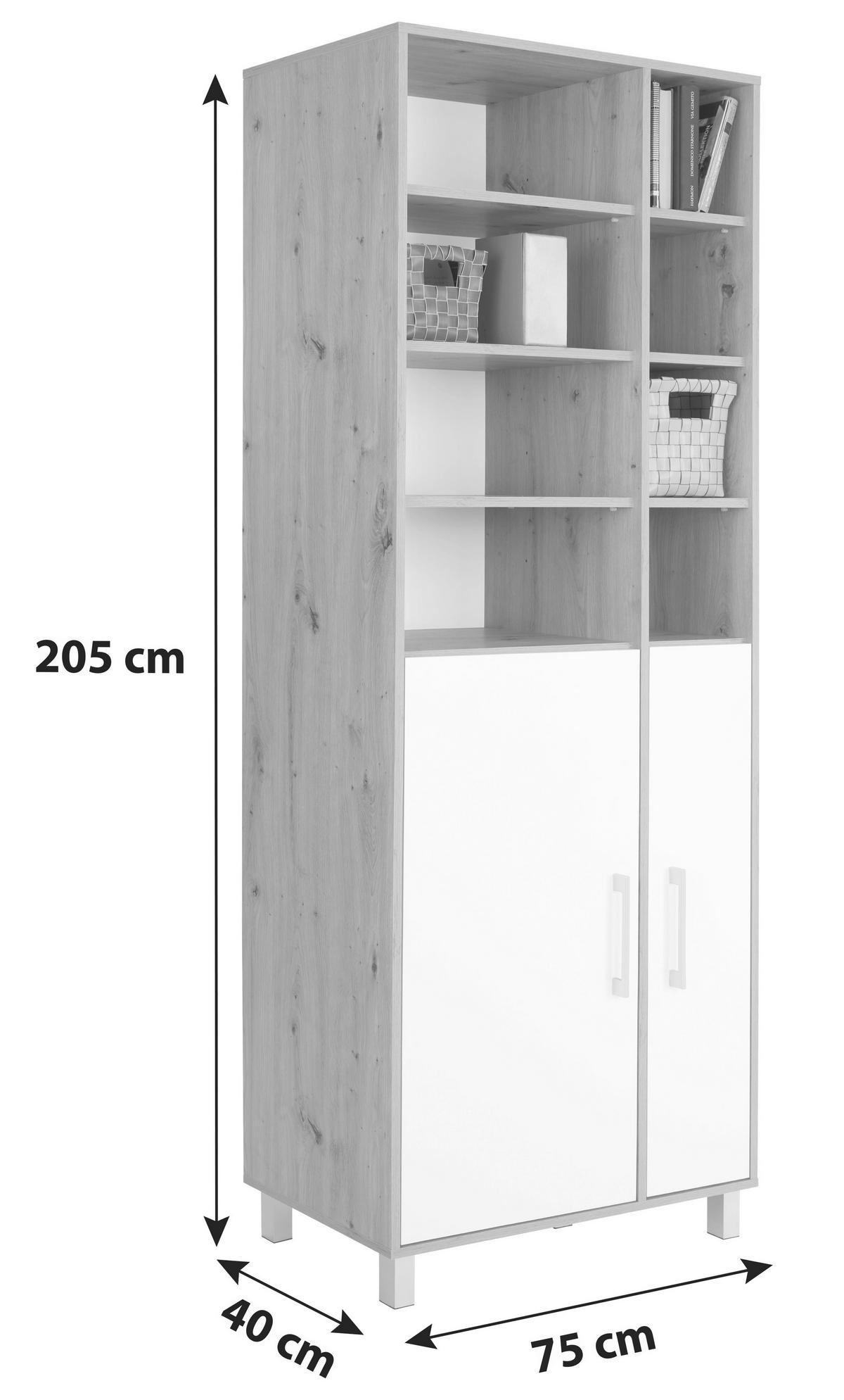 Regal Box - bijela/boje hrasta, Moderno, drvni materijal/plastika (75/205/40cm) - Modern Living