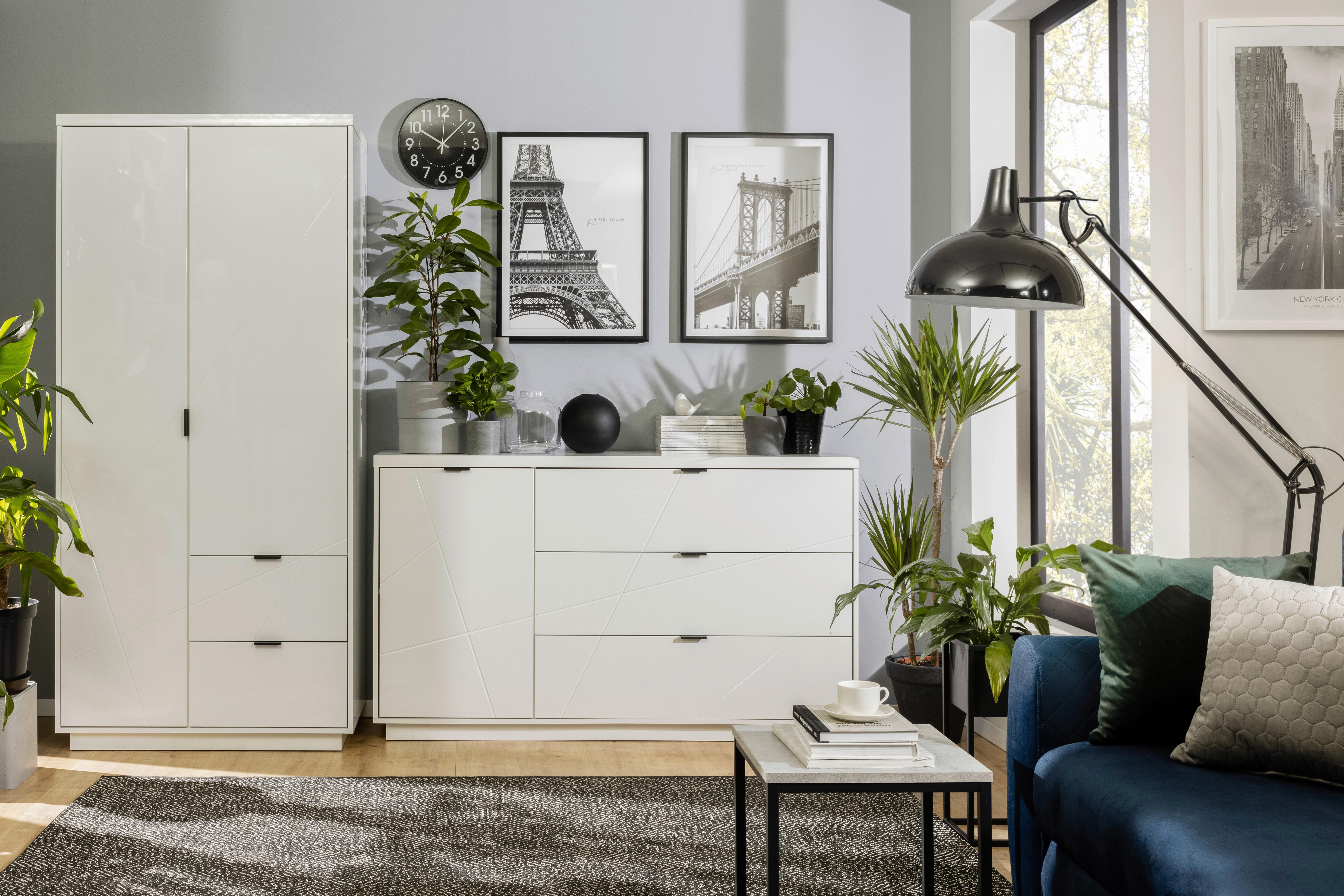 Ormar S Klasičnim Vratima Forn - bijela/bijela visoki sjaj, Moderno, drvni materijal/metal (94/200,5/56,5cm) - Modern Living