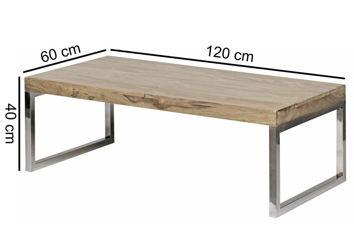 Klubska Miza Guna - barve kroma/barve akacije, Design, kovina/les (120/60/40cm) - MID.YOU