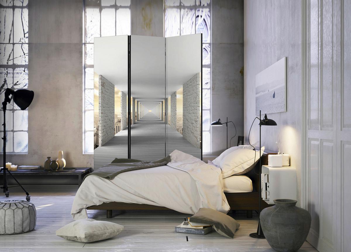 Paravan Skyward Corridor, 3-Delni, Dvostranski - sahara/bela, Basics, tekstil/les (135/172/3cm) - artgeist