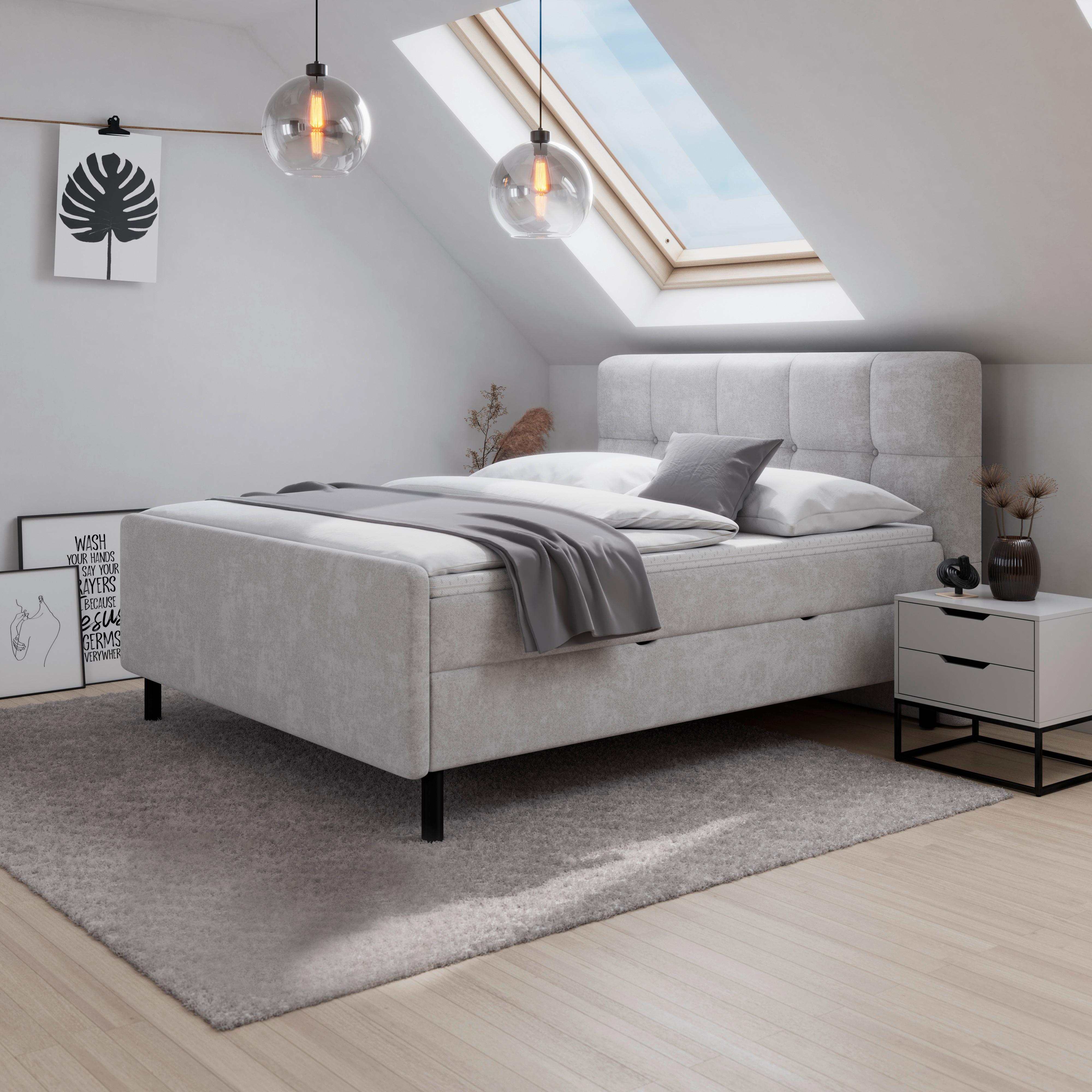 Postelja Z Vzmetnico Marbella - črna/svetlo siva, Moderno, kovina/tekstil (180/200cm) - Bessagi Home