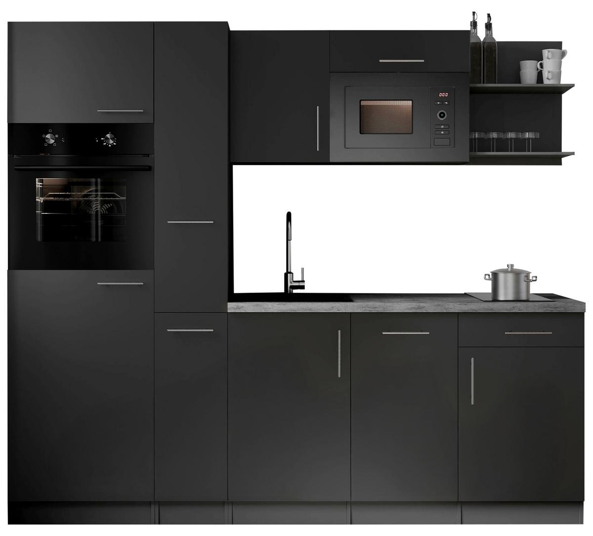 Küchenblock Oliver m. Geräten Schwarz - Schwarz/Grau, Trend, Holzwerkstoff/Metall (235cm) - Respekta