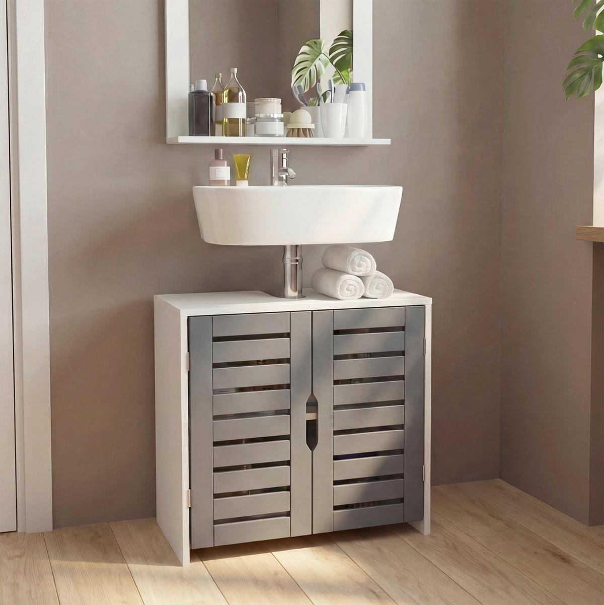 Waschbeckenunterschrank Flonali - Weiss/Anthrazit, Trend, Holzwerkstoff (60/60/29cm) - MID.YOU