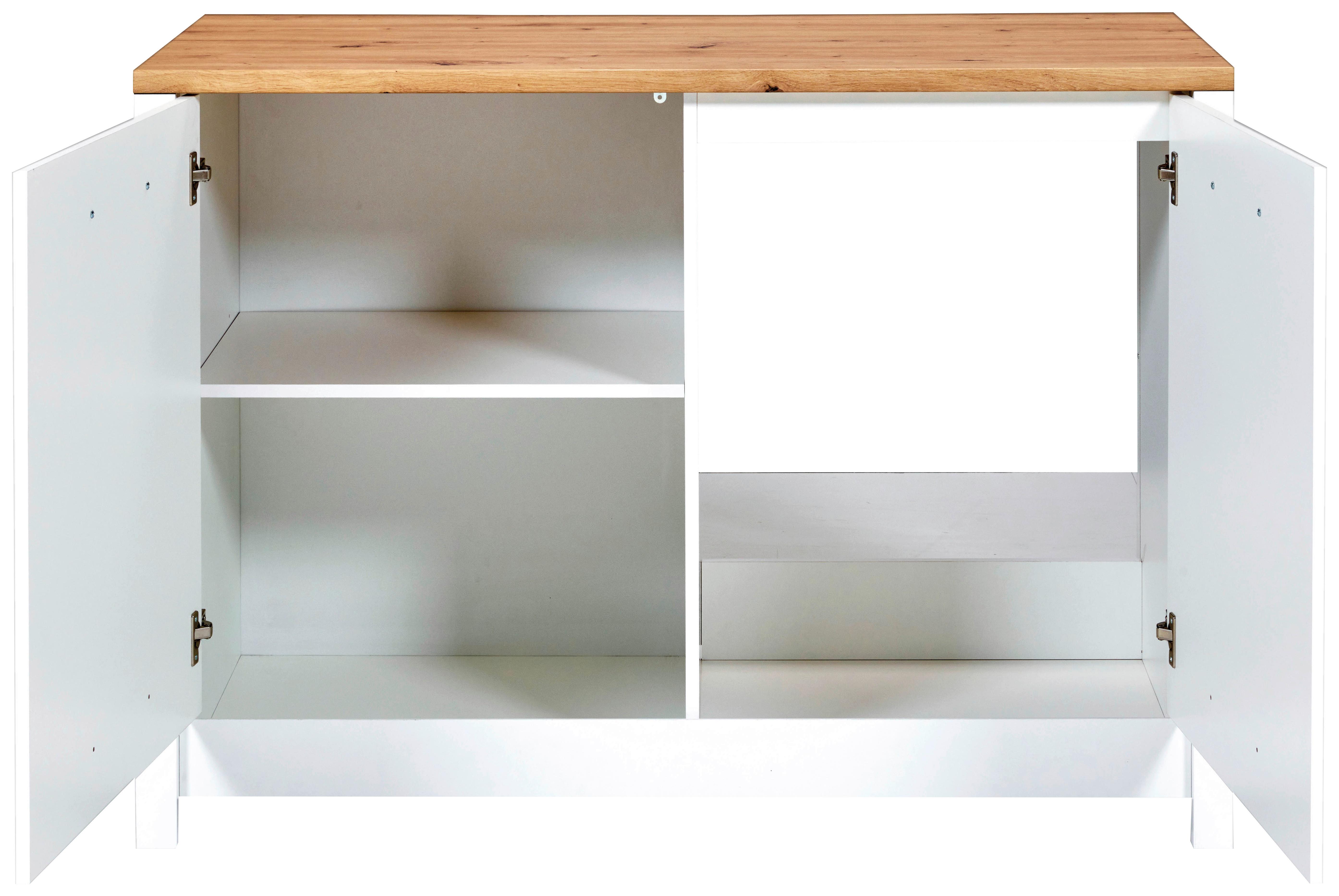 Spülenunterschrank Sicilia Weiß/Eiche Artisan - Silberfarben/Weiß, MODERN, Holzwerkstoff/Metall (130,3/92/60cm) - Mömax