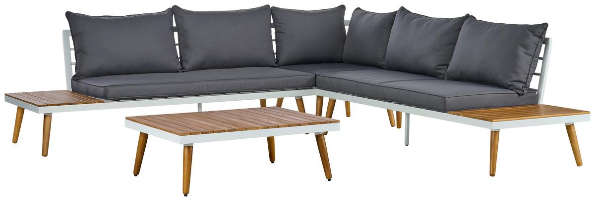 Lounge Garnitura Madeira, Bela, Siva, Les Akacije - temno siva/bela, Moderno, kovina/tekstil (90/30/70cm) - Beldano
