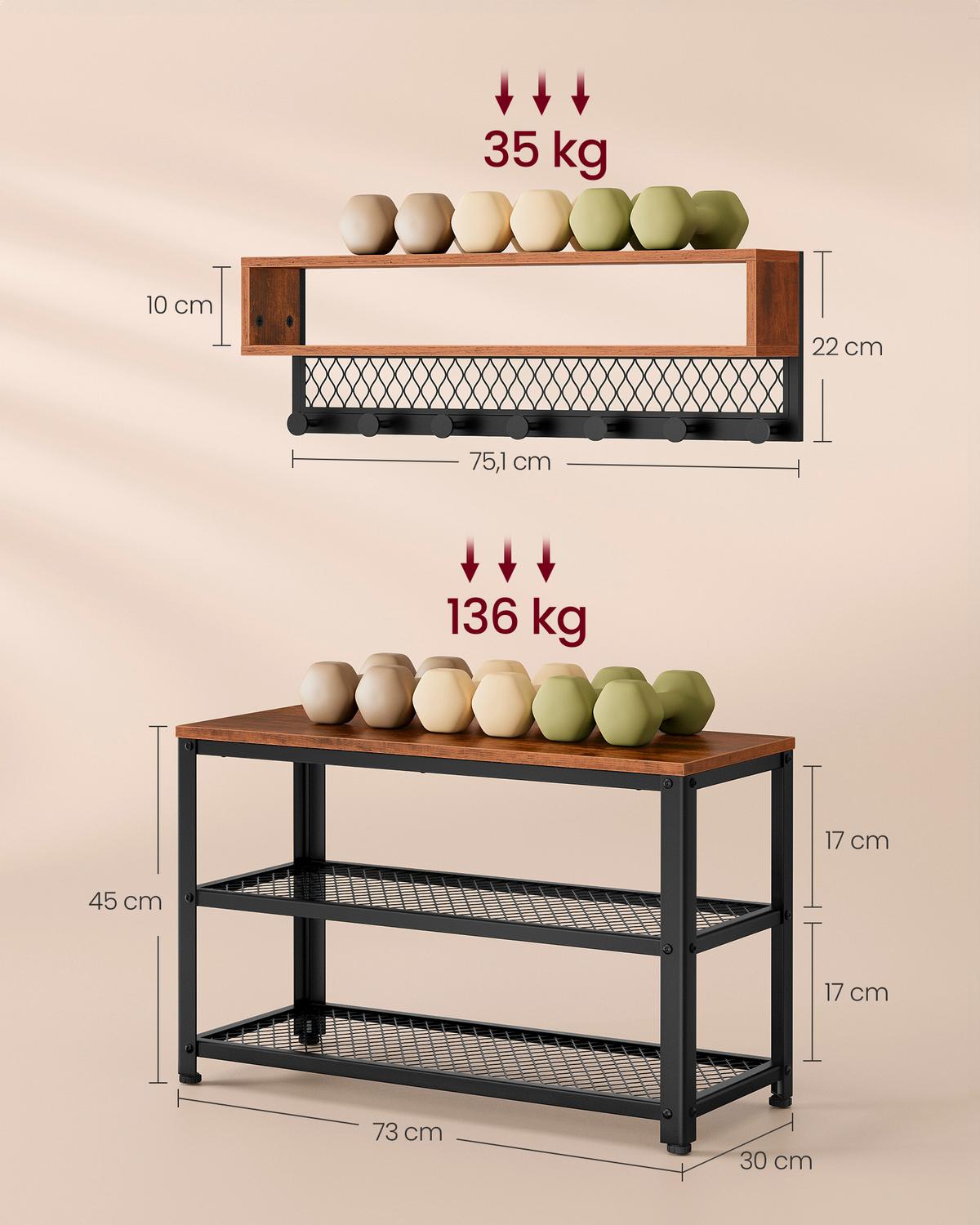 Garderobe in Schwarz, Dunkelbraun 2-teilig - Dunkelbraun/Schwarz, Trend, Holzwerkstoff/Metall (73/45,5/30cm) - MID.YOU
