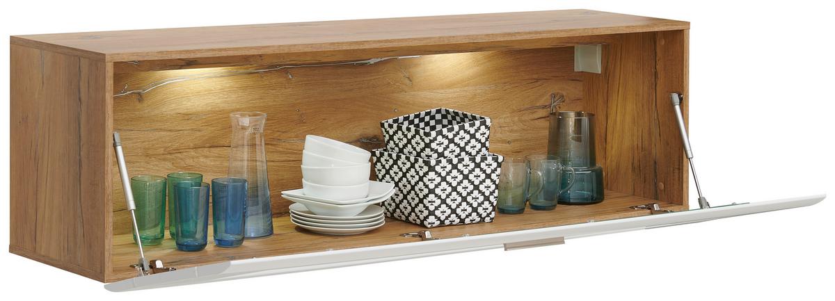 Dulap suspendat Auris - alb/culoare lemn stejar, Modern, sticlă/material pe bază de lemn (150/43/37,1cm) - Luca Bessoni