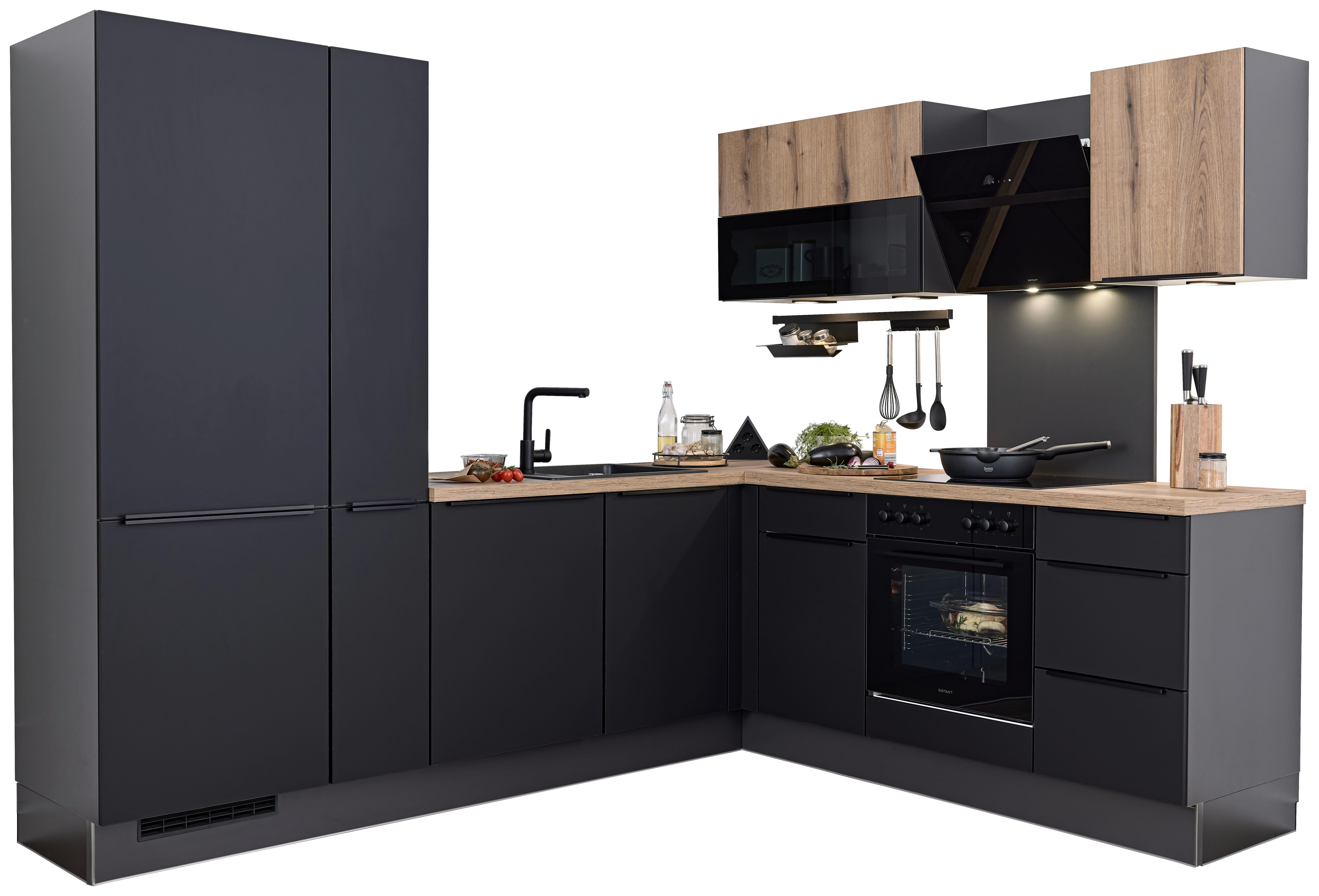 Eckküche PN210/100 ohne Geräte ca. 265x215cm Schwarz/Eiche - Eichefarben/Schwarz, MODERN, Holzwerkstoff (265/215cm) - Pino