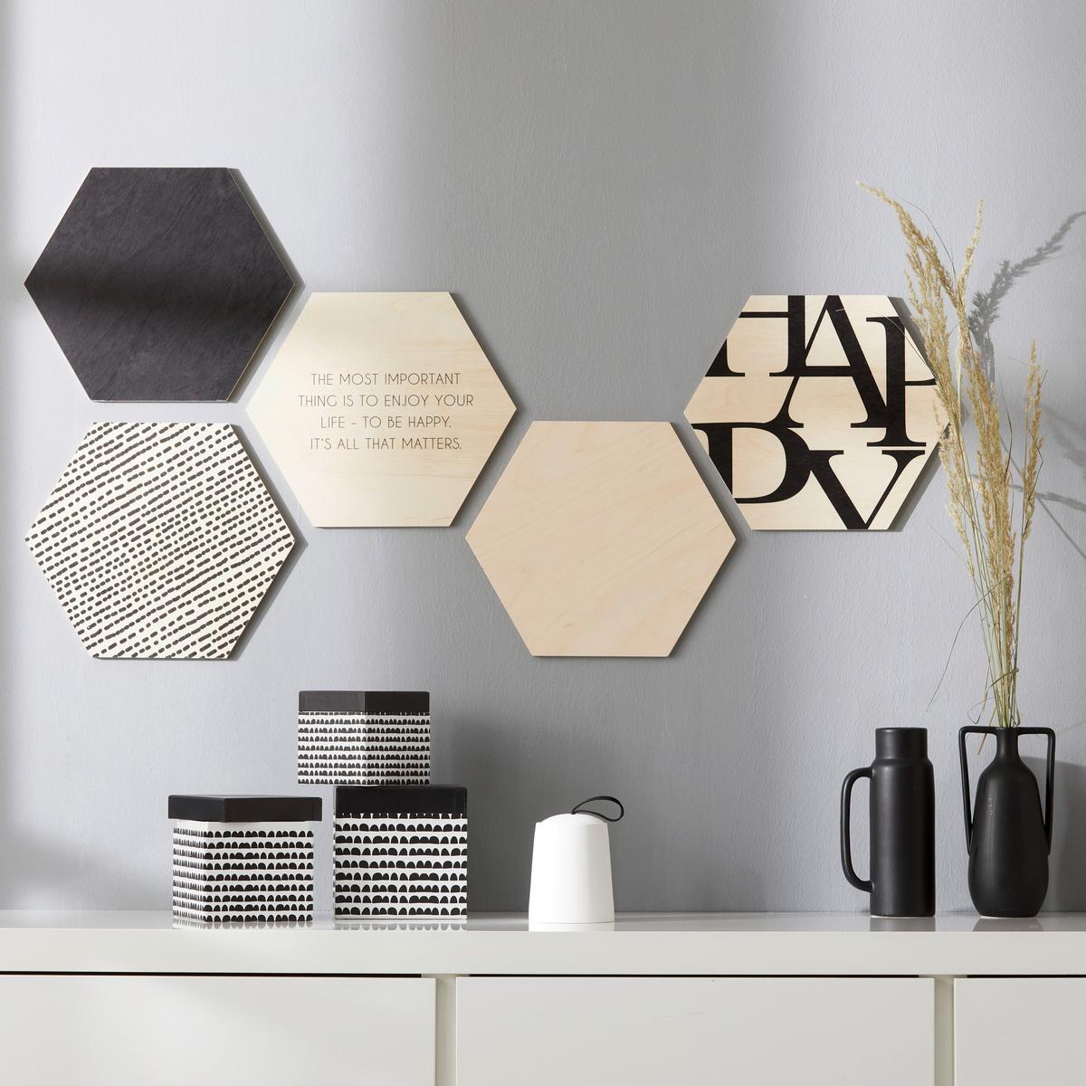 Bild Hexagon, 5er Set - Weiss/Schwarz, Holz (30/25cm) - Modern Living