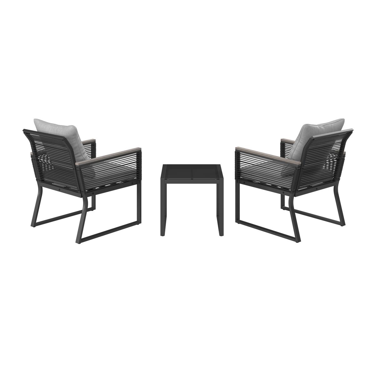 Balkonset Paulina Hellgrau Metall/Outdoorstoff +Abdeckung - Hellgrau/Schwarz, MODERN, Glas/Kunststoff - Bessagi Garden